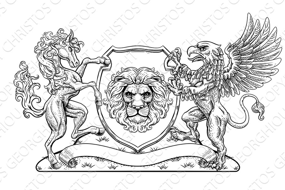 Coat of Arms Crest Griffin Horse in Illustrations - product preview 8