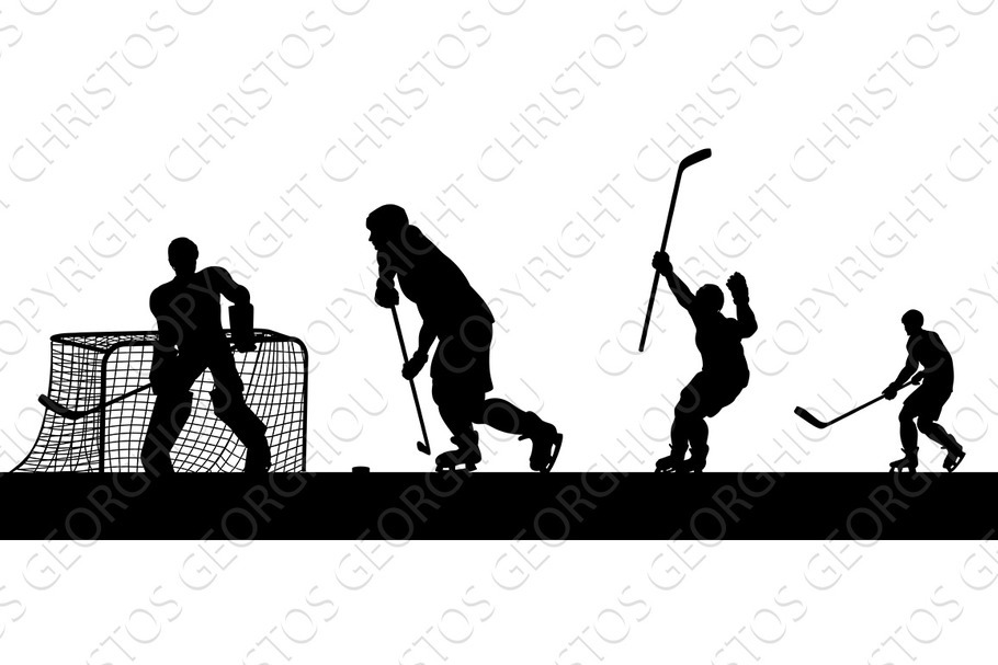 Ice Hockey Players Silhouette Match in Illustrations - product preview 8