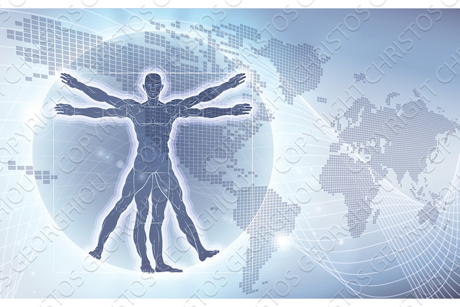 Vitruvian Man World Map Background in Illustrations - product preview 8