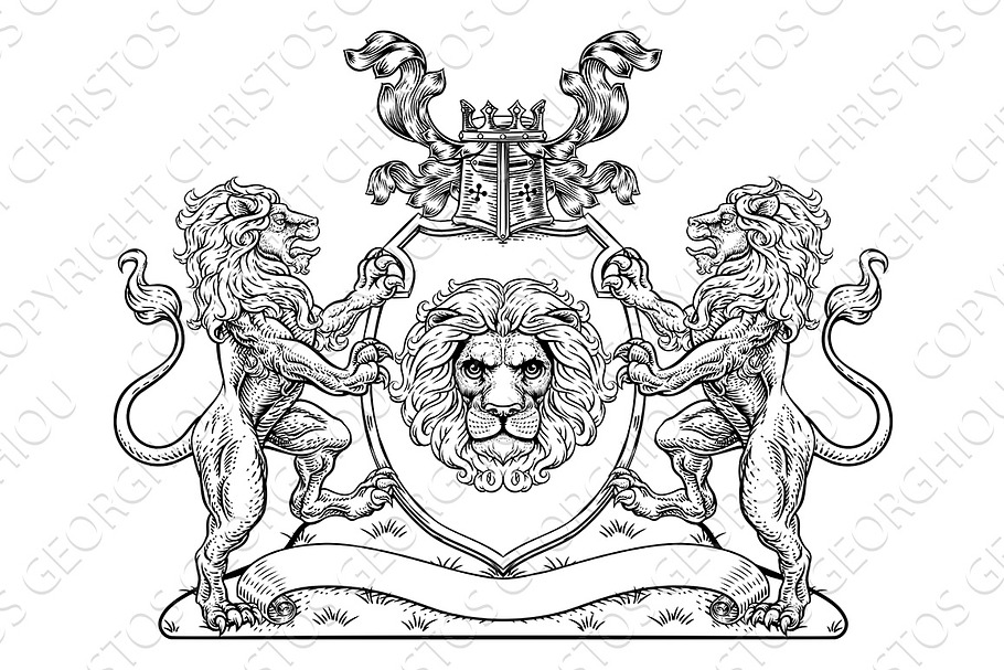 Coat of Arms Lions Crest Shield in Illustrations - product preview 8