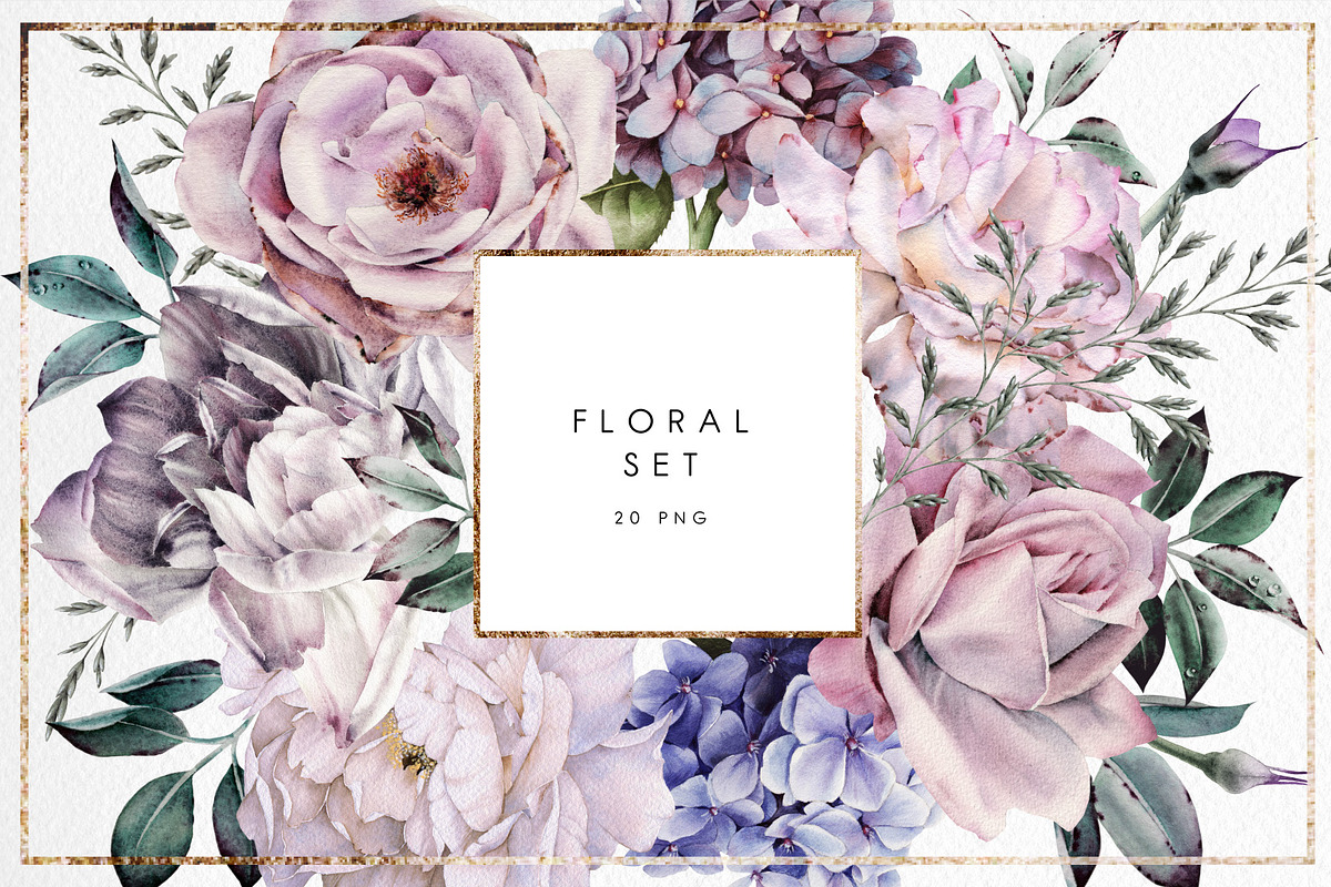Watercolor flowers (20 PNG) in Illustrations - product preview 8