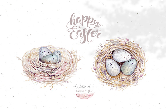 Watercolor Happy Easter birds & nest in Illustrations - product preview 4