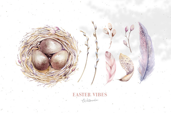 Watercolor Happy Easter birds & nest in Illustrations - product preview 5