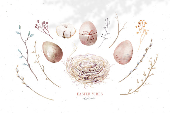 Watercolor Happy Easter birds & nest in Illustrations - product preview 6