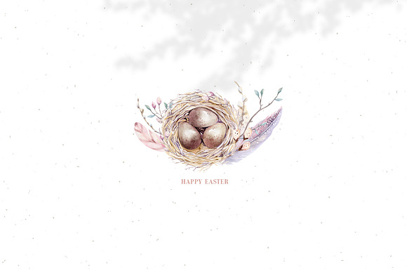 Watercolor Happy Easter birds & nest in Illustrations - product preview 7