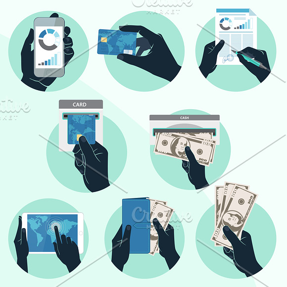 Hands holding smart phone & money in Money Icons - product preview 2