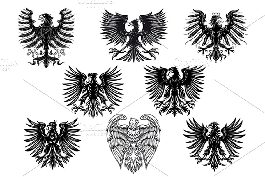 Heraldic royal medieval eagles in Graphics - product preview 8