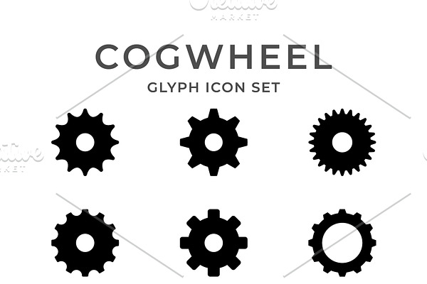 Set glyph icons of cogwheel