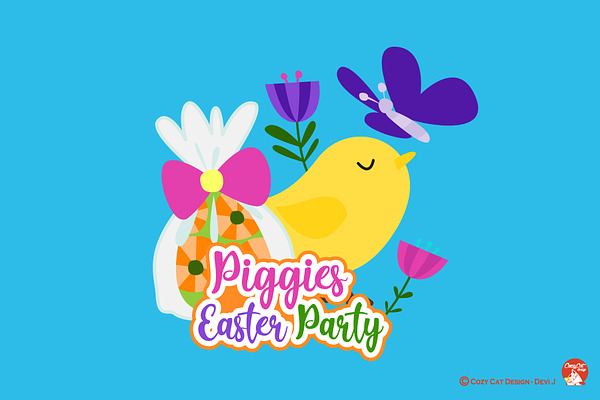 Piggy Easter Party Digital Clip Art