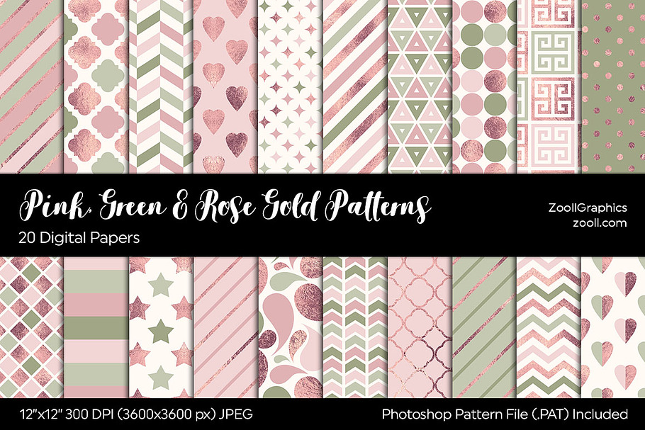 Pink, Green & Rose Gold Digital Pape in Patterns - product preview 8