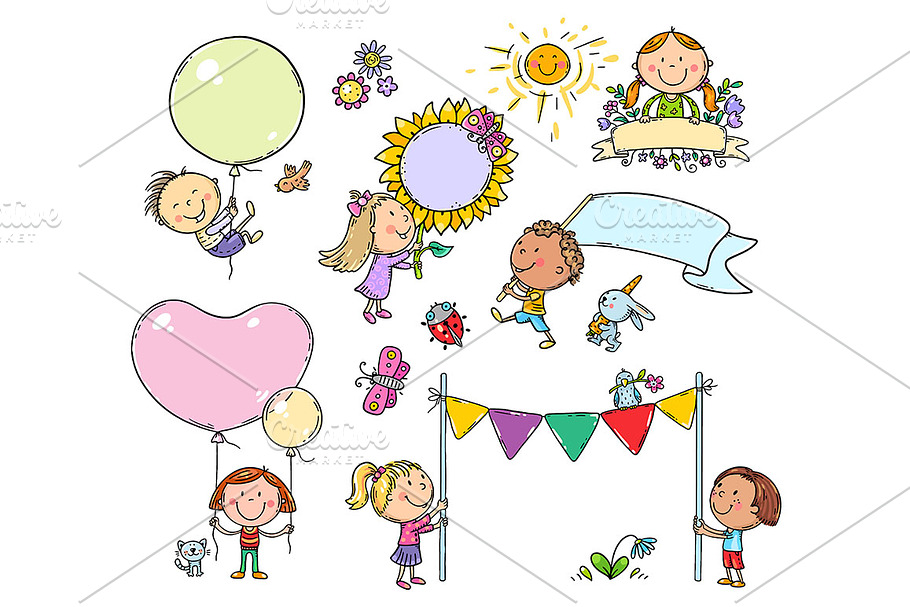 Set of cartoon kids with signs in Illustrations - product preview 8