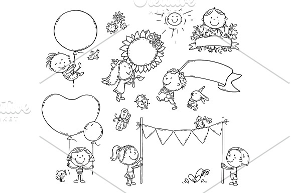 Set of cartoon kids with signs in Illustrations - product preview 1