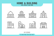 40 Home & Building Thin Line Icons