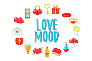 Love Mood concept icons set, cartoon