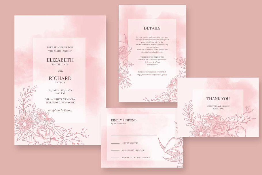 Aethereal pink floral Wedding set in Wedding Templates - product preview 8