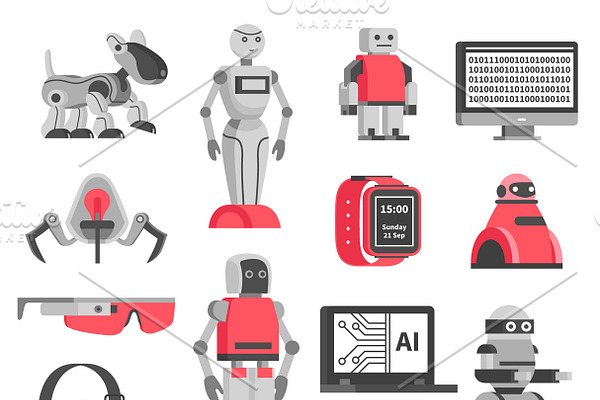 Artificial intelligence icons set