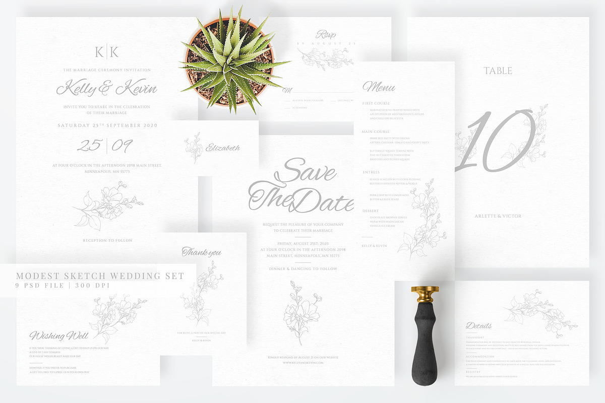 Modest Sketch Wedding Set in Wedding Templates - product preview 8