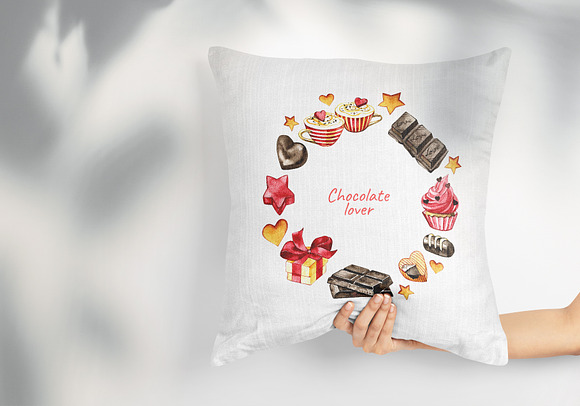 Watercolor Chocolate wreath logo in Illustrations - product preview 3