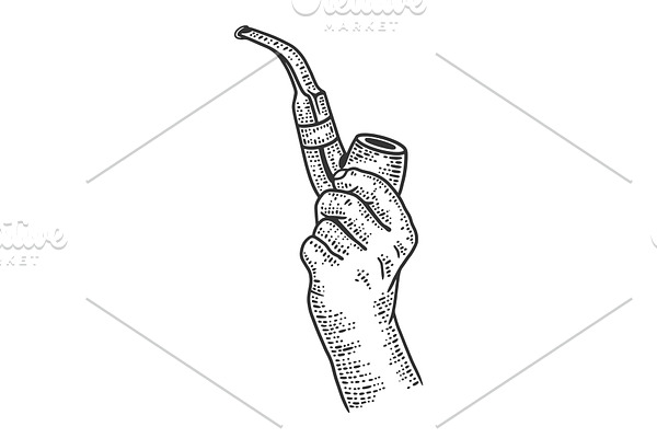 smoking pipe in hand sketch vector