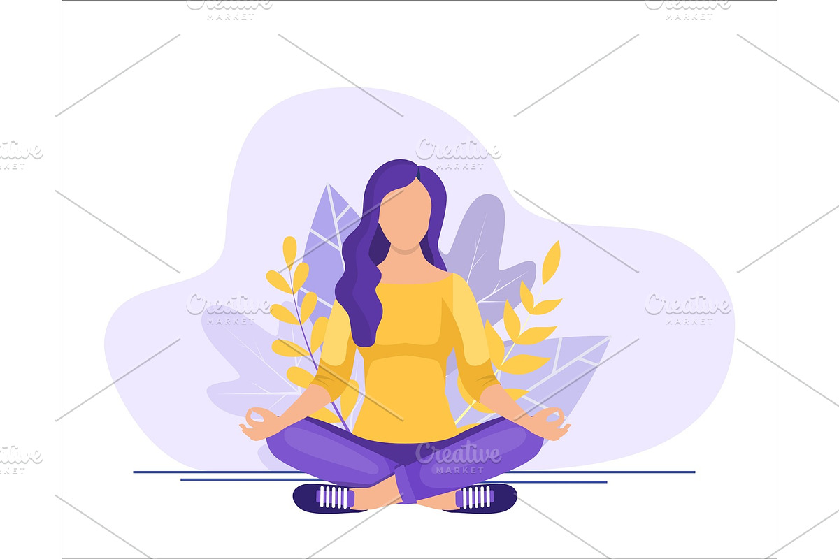 Young woman sitting in yoga lotus in Illustrations - product preview 8