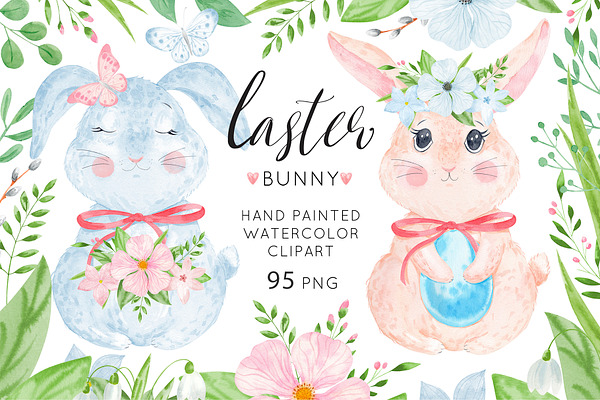 Watercolor Easter bundle. Bunny.