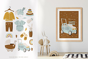 Nursery cards and baby boy elements