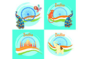 Famous India Symbols on Set of