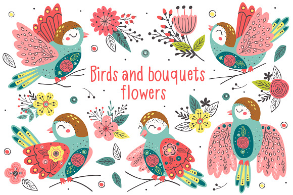 Birds and flowers collection in Illustrations - product preview 1