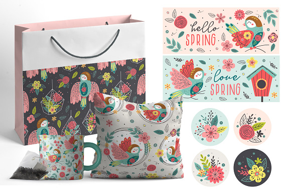Birds and flowers collection in Illustrations - product preview 11