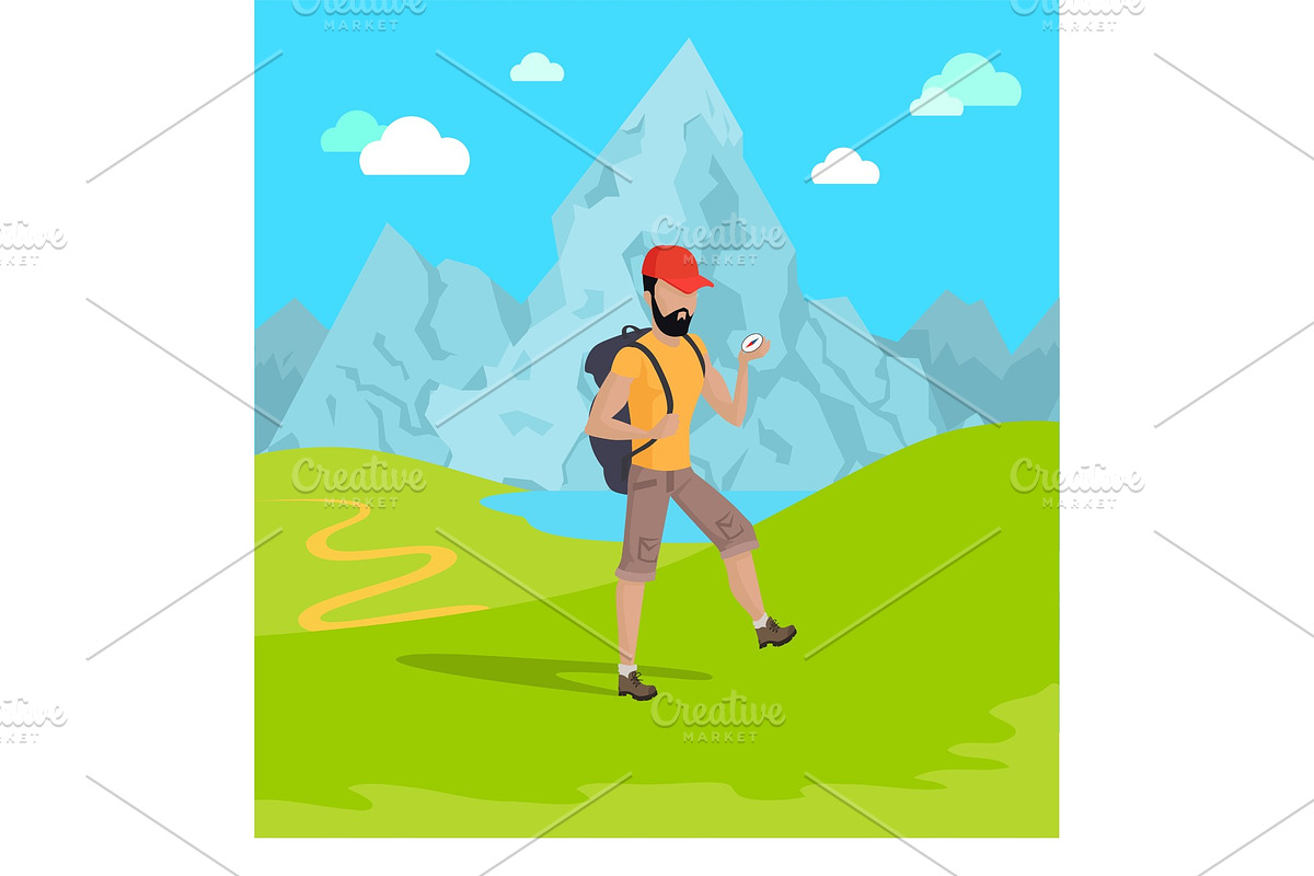 Man Travelling in Mountains Vector in Illustrations - product preview 8