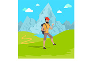 Man Travelling in Mountains Vector