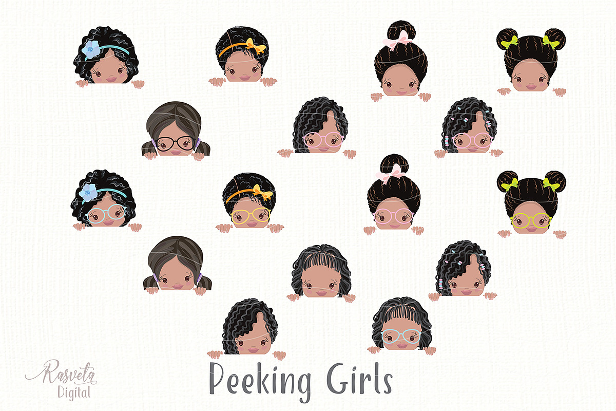 Peeking African American Little Girl in Illustrations - product preview 8