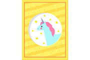 Cute Unicorn Card, Colorful Vector