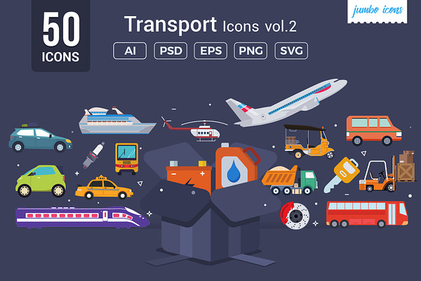 Flat Vector Icons Transport Pack V2