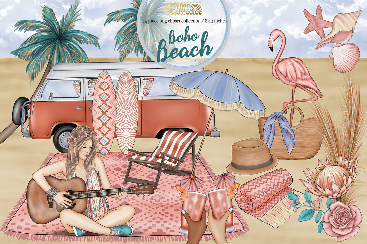 Boho beach - summer clipart set in Illustrations - product preview 8