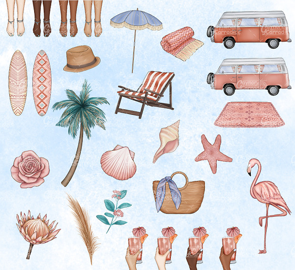 Boho beach - summer clipart set in Illustrations - product preview 2