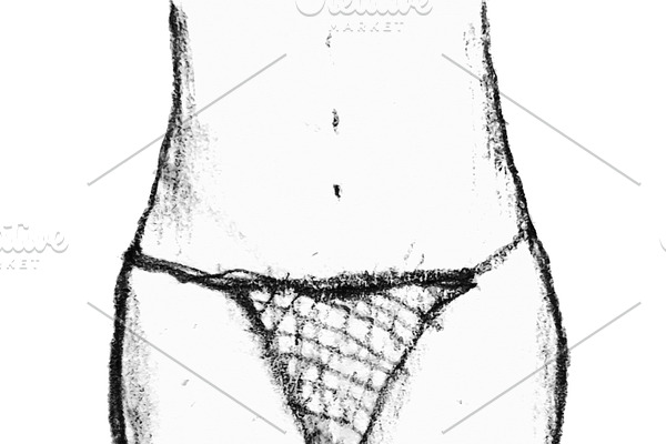 Back View Woman Drawing with Thong