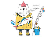 vector cat fisherman and his catch