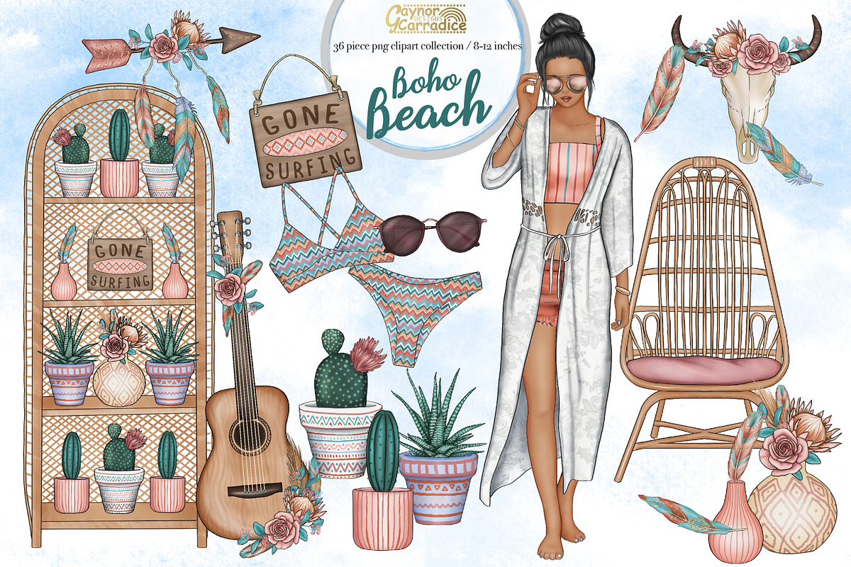 Boho Beach - summer clipart set in Illustrations - product preview 8