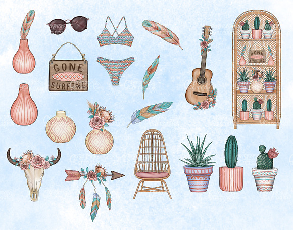 Boho Beach - summer clipart set in Illustrations - product preview 2
