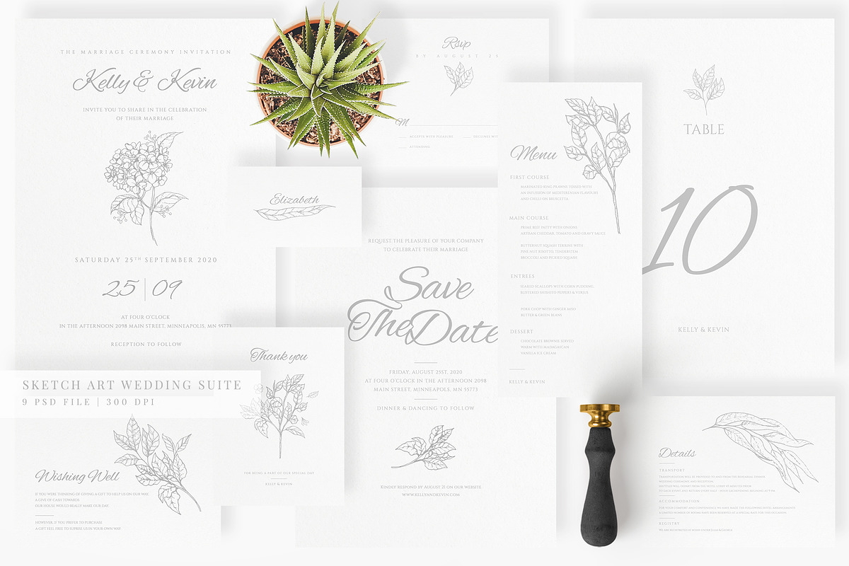 Sketch Art Wedding Suite in Wedding Templates - product preview 8
