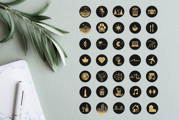 Black & Gold Travel Highlight Icons in Travel Icons - product preview 4