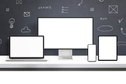 Web designer desk devices mockup