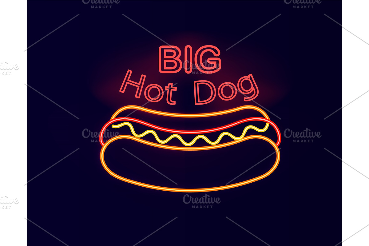 Big Hot Dog Neon Signboard Vector in Objects - product preview 8
