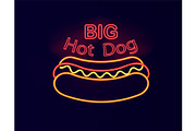 Big Hot Dog Neon Signboard Vector