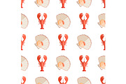 Crayfish and Shell Pattern Vector