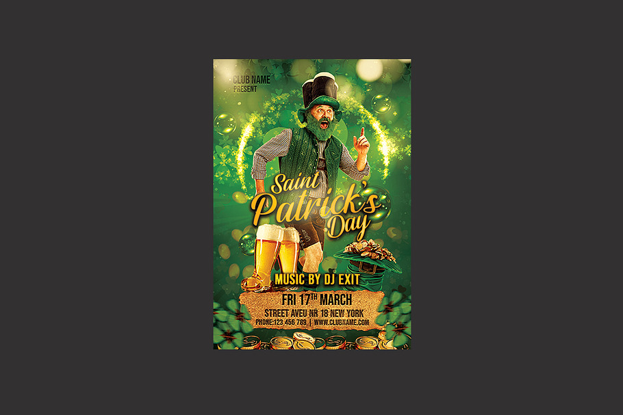 St Patrickbar, bees Day Party Flyer in Flyer Templates - product preview 8