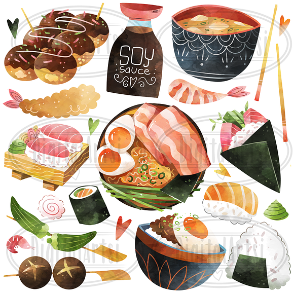 Watercolor Japanese Clipart in Illustrations - product preview 1
