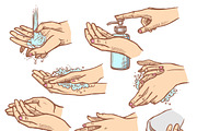 Colorful sketch hands icons set