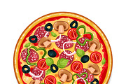 Colorful round tasty pizza